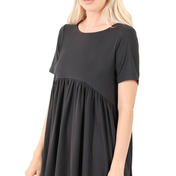 Baby Doll Brushed Waist Sheering Top, Ash Grey - Picture 2 of 2